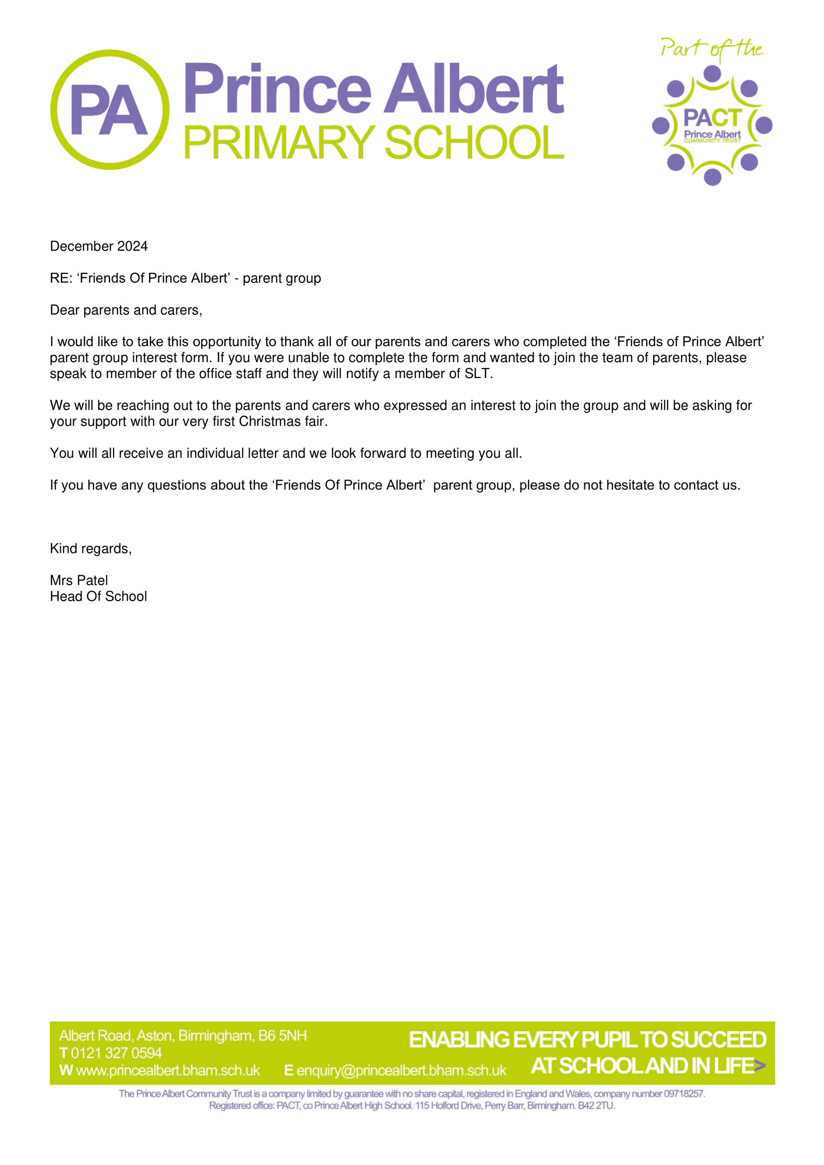 Friends Of Prince Albert parent group 1