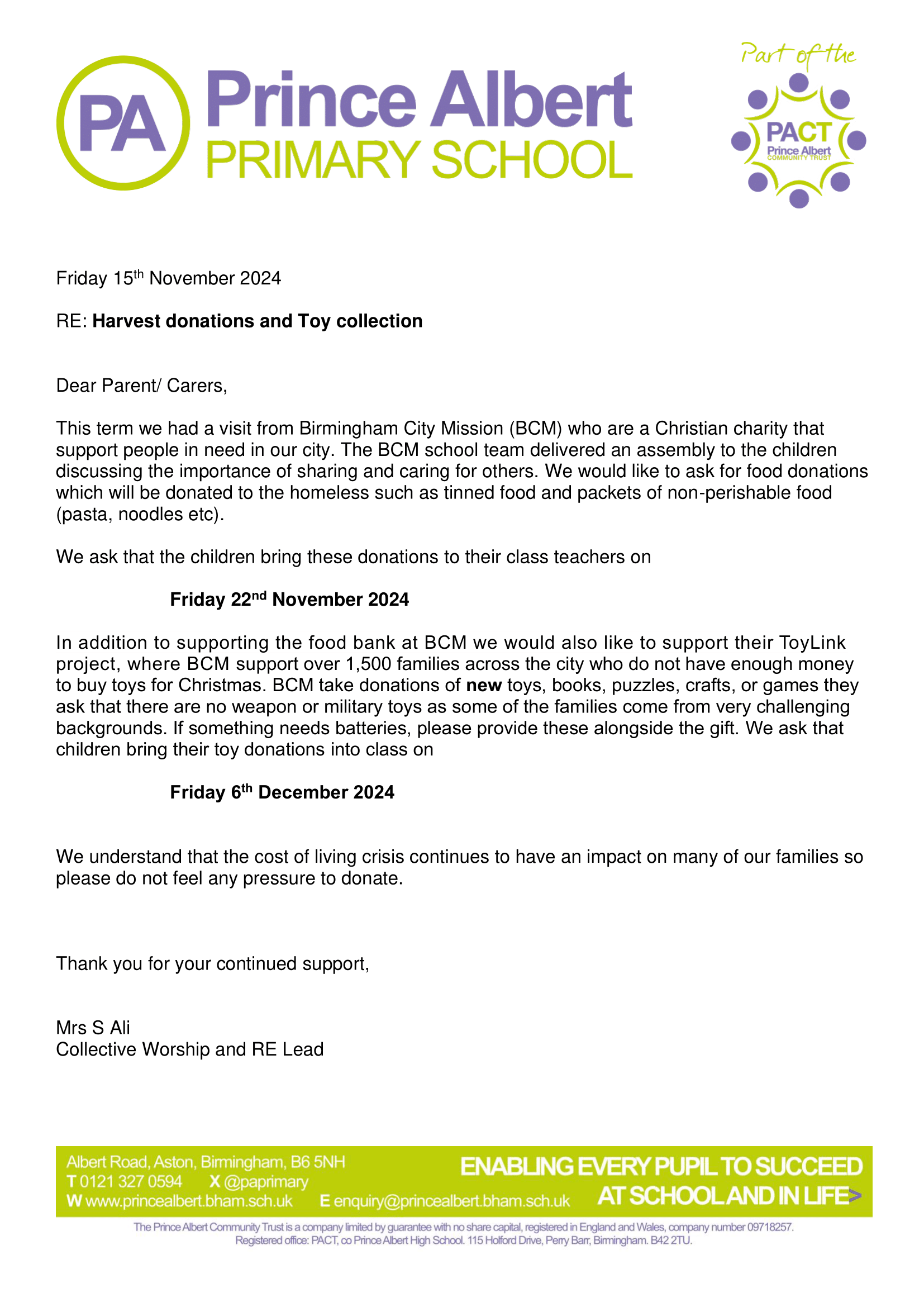 Harvest donations and toy collections 1