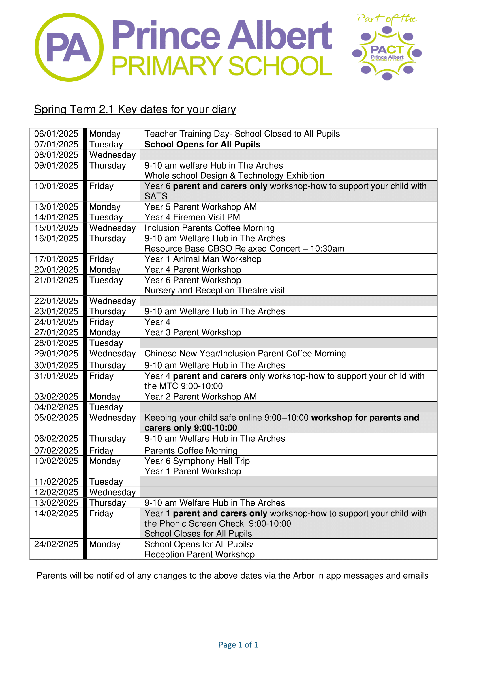 Key Events Calendar Spring Term 1 2025 1