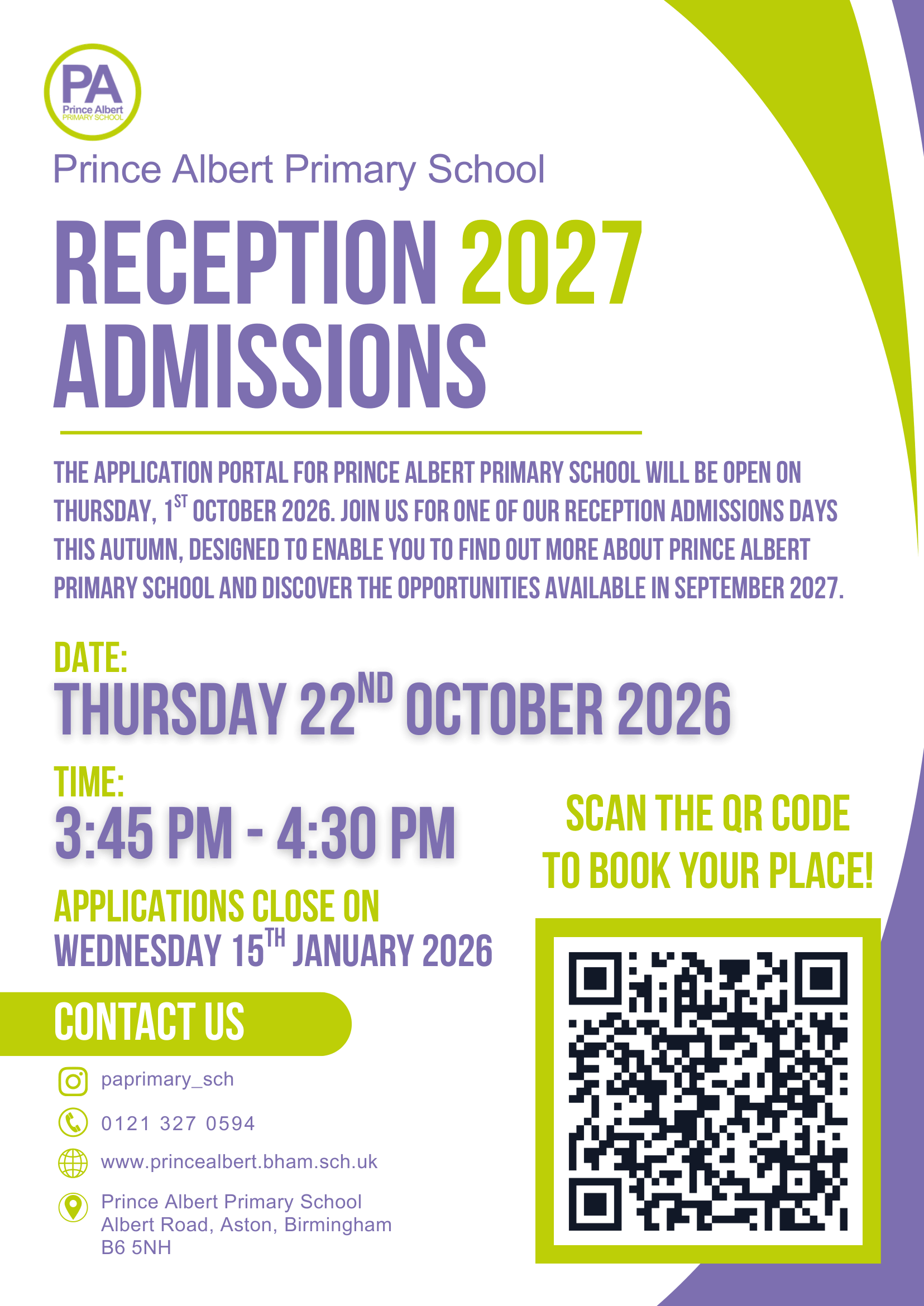 PA Primary Reception 2027 Open Day Flyer A4 1 1 1