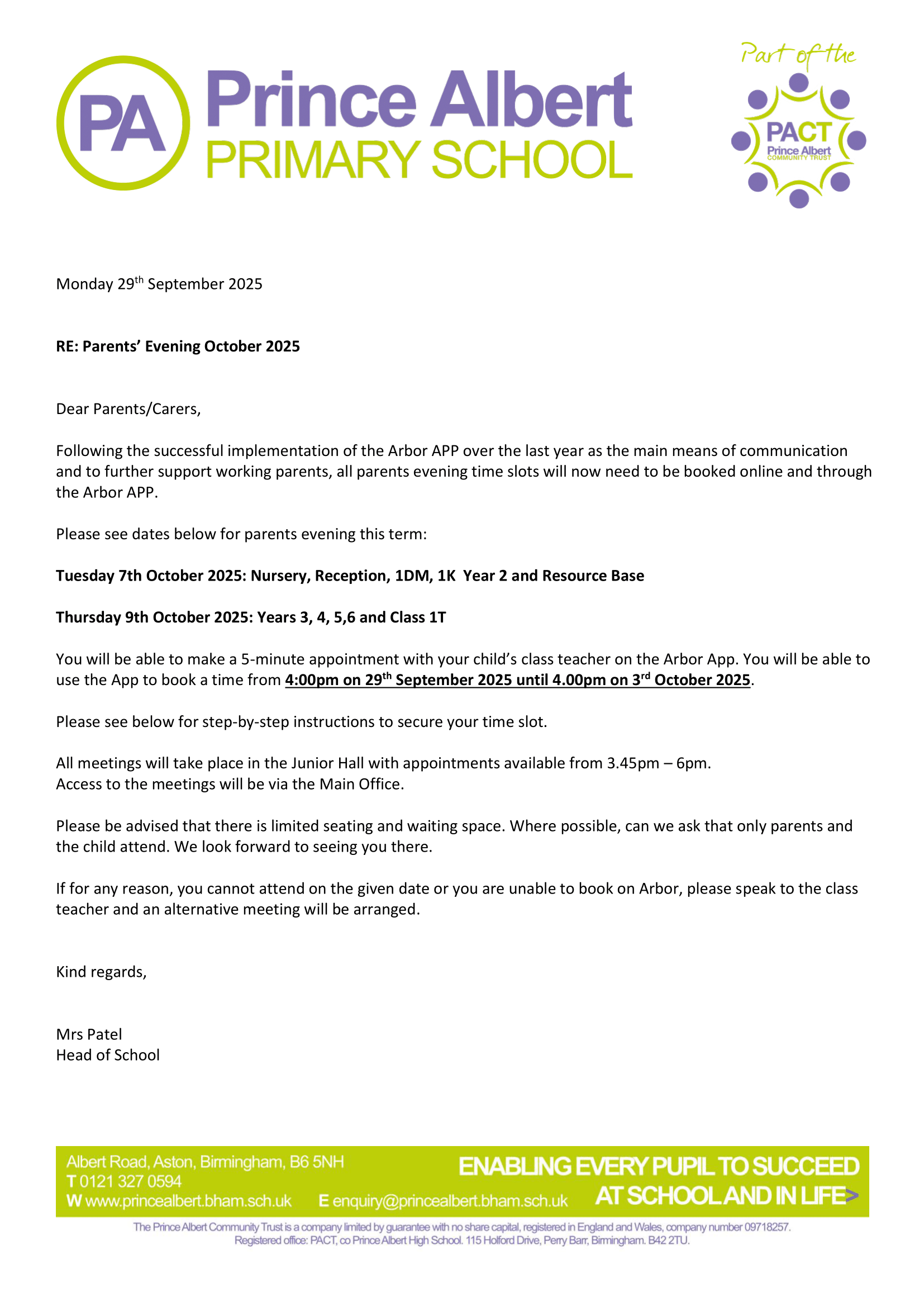 Parents Evening letter 1 1