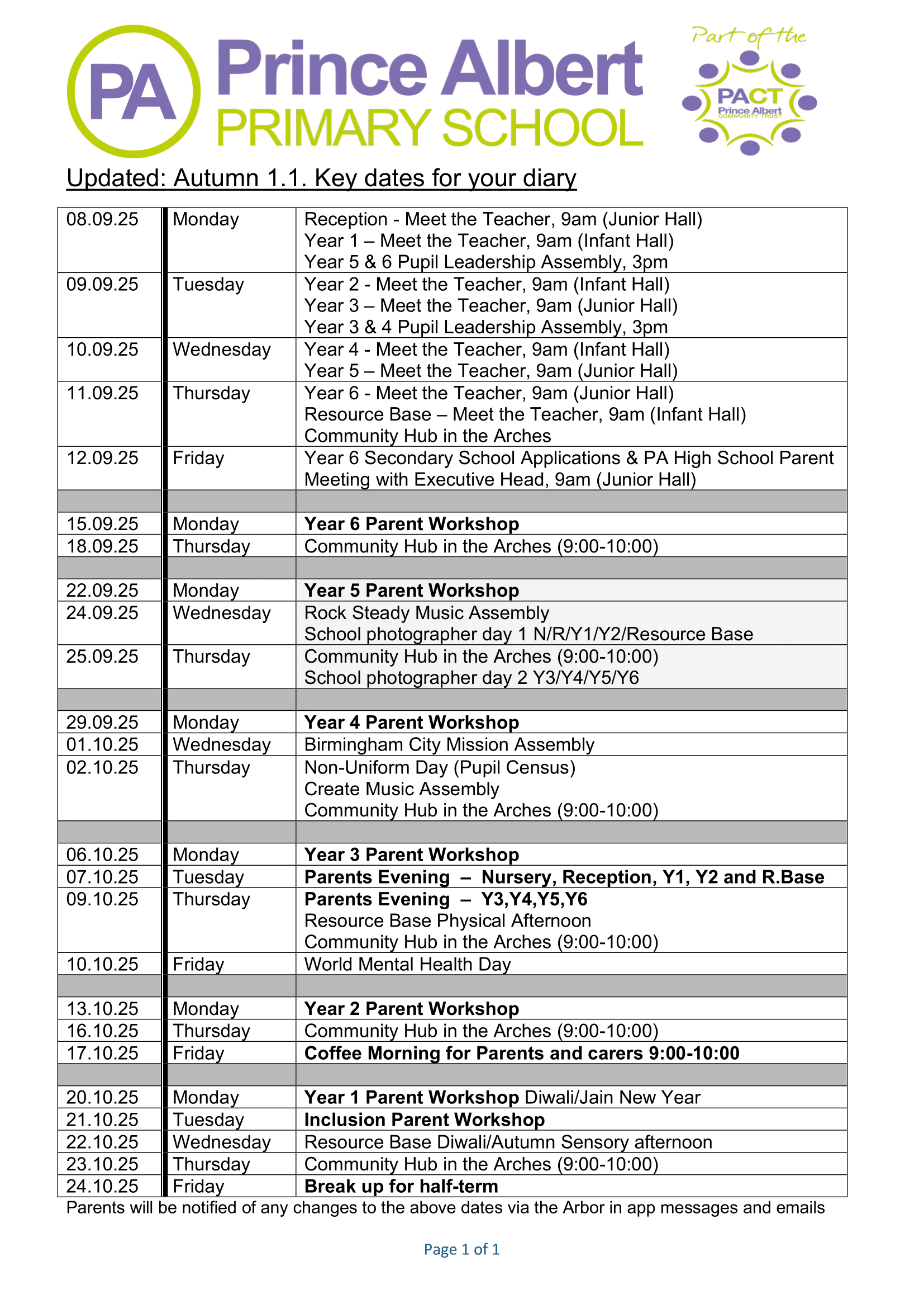 UPDATED Key Events Calendar Autumn 1.1. 