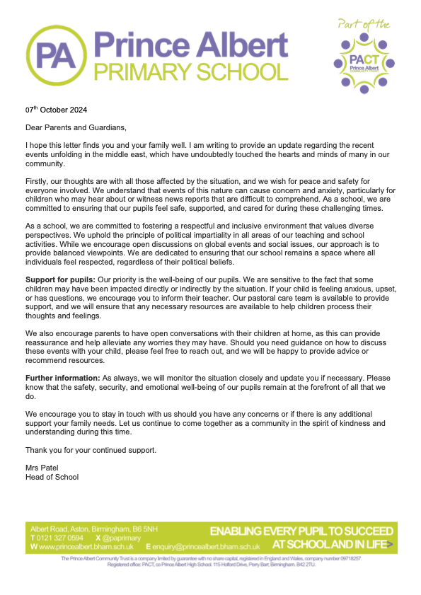 Important letter crisis in the middle east