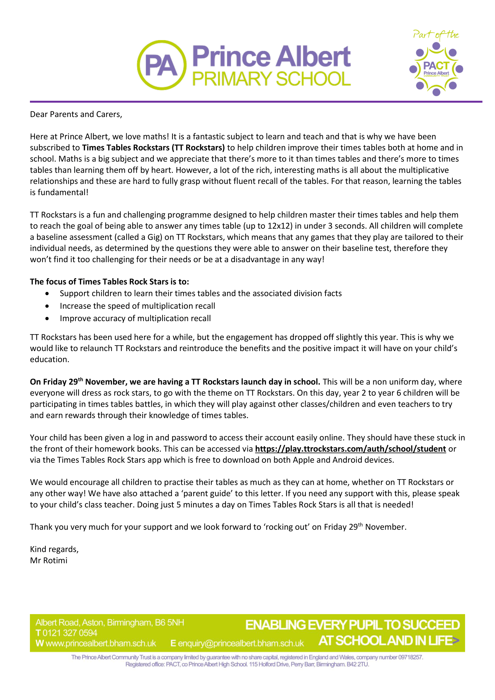 TTRS Letter